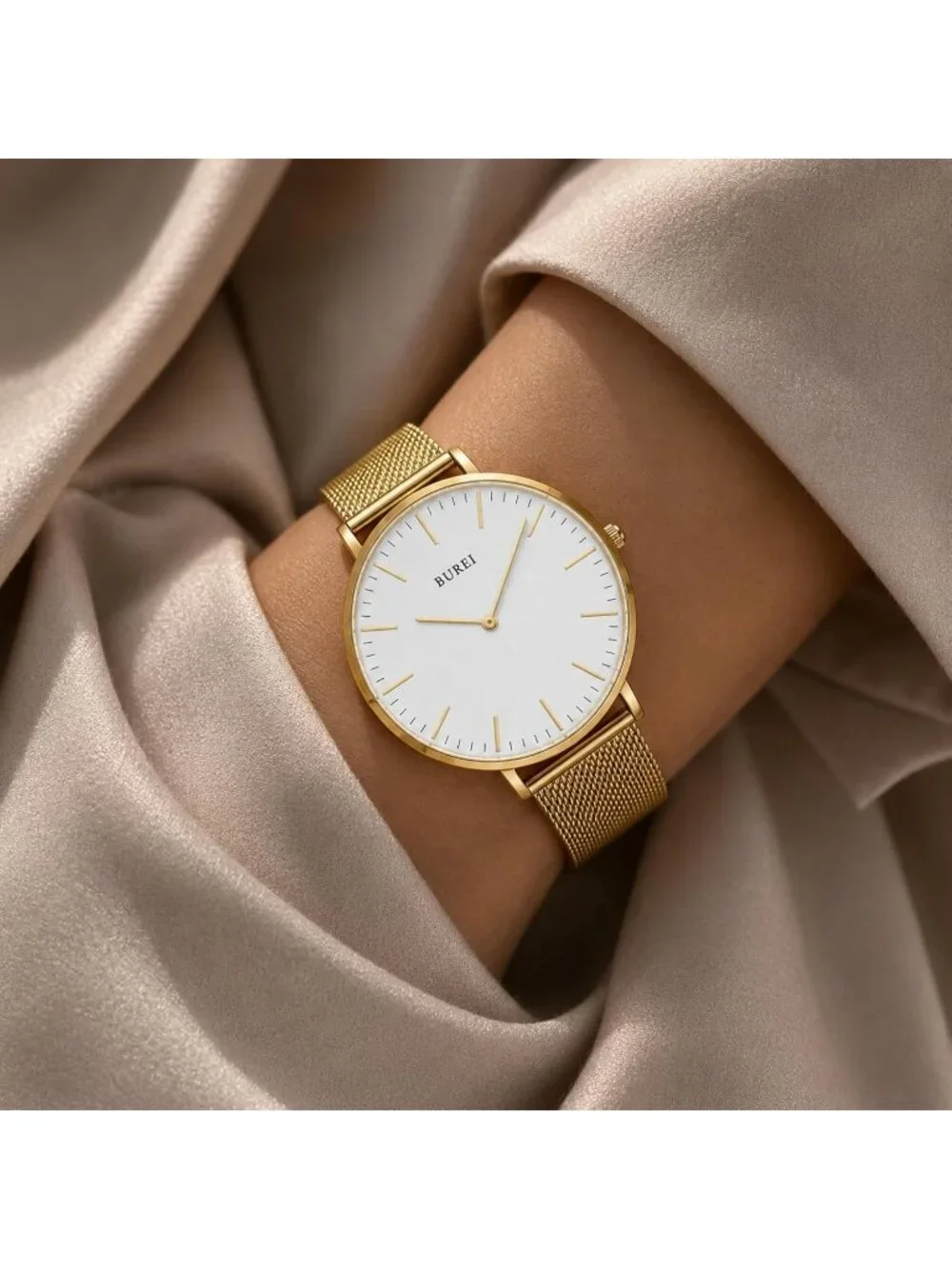 Women's White Gold Minimalist Analog Quartz Waterproof Dress Wrist Watches